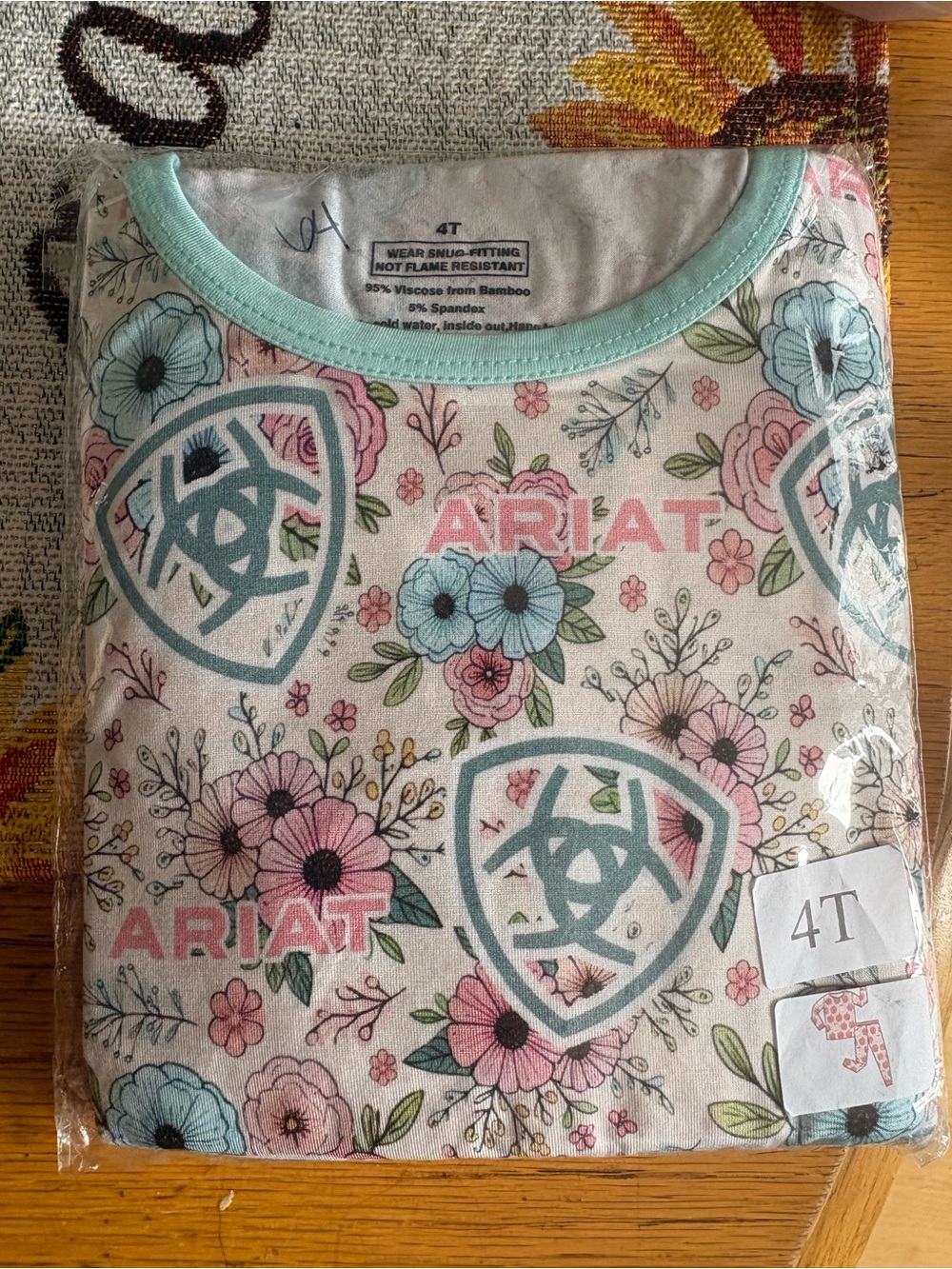 BAMBOO Floral Logo Pajama Top in Mint, Pink & Blue